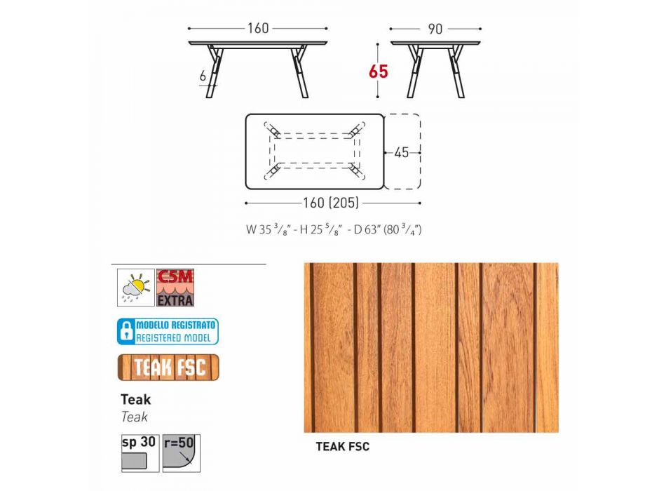 Varaschin Enlace mesa de mesa con patas de madera de teca, H65 cm viadurini