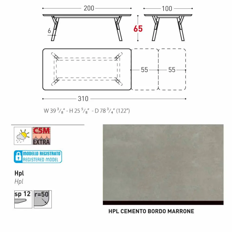 Varaschin Enlace tabla H 65 cm jardín extensible hasta 350 cm viadurini