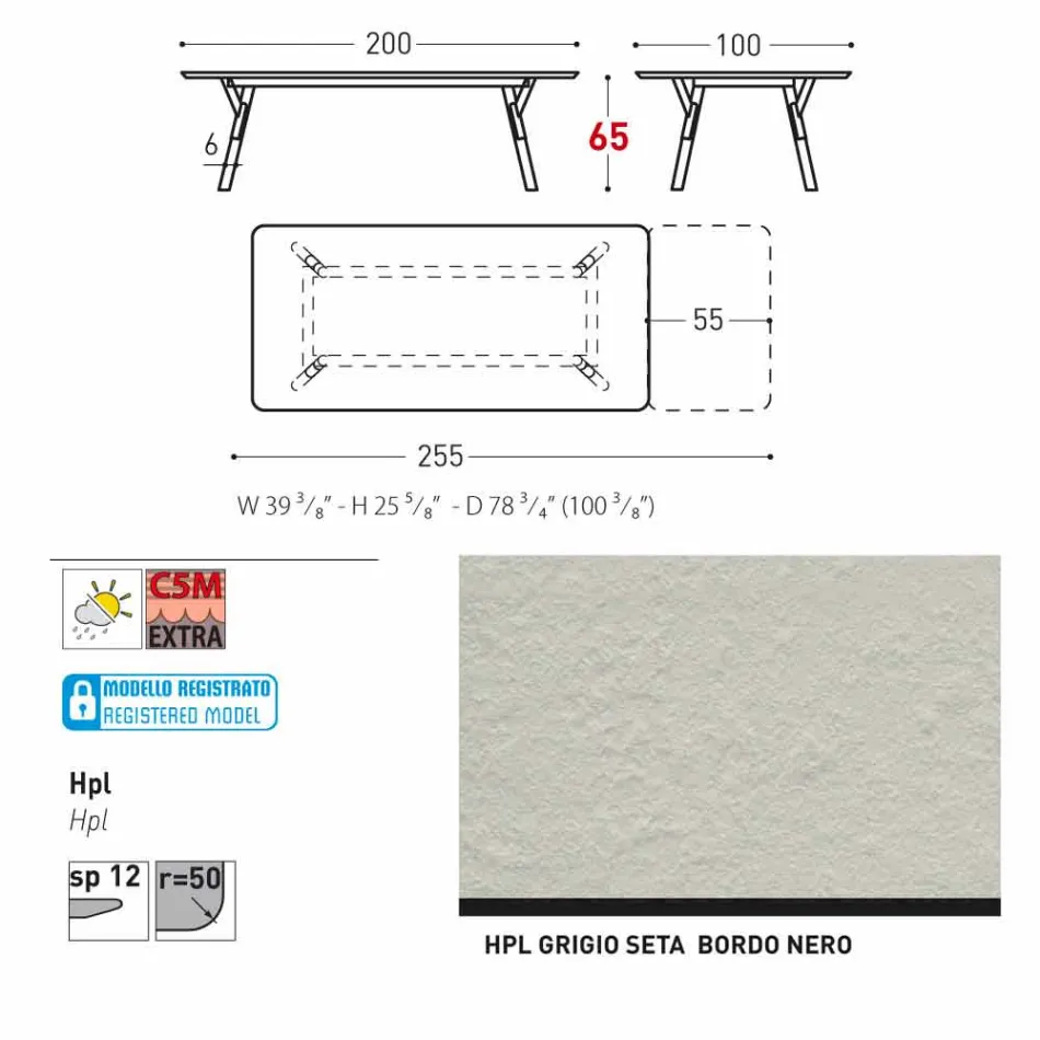 Varaschin Enlace tabla H 65 cm jardín extensible hasta 350 cm viadurini