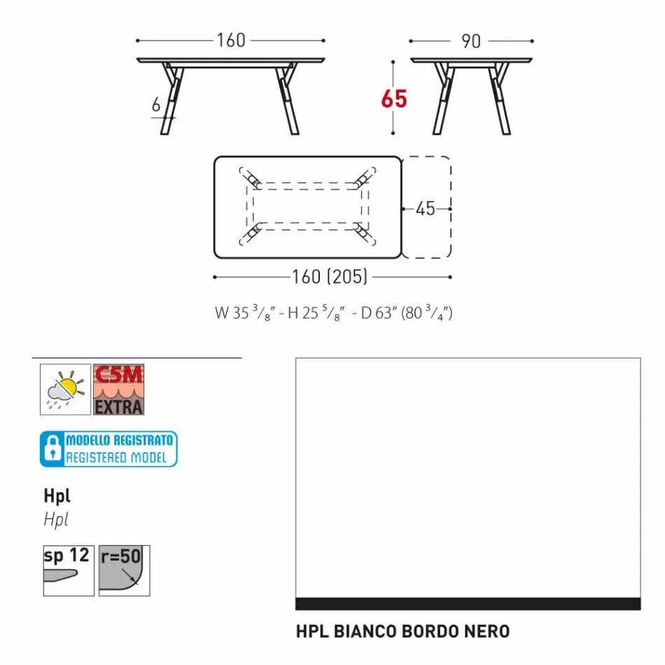 Varaschin Enlace tabla H 65 cm jardín extensible hasta 350 cm viadurini
