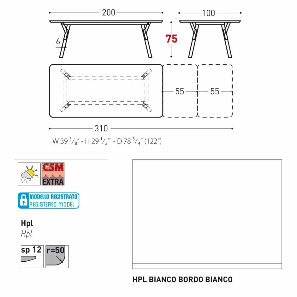 Varaschin Enlace tabla de extensión de jardín con patas de madera de teca, H75 cm viadurini