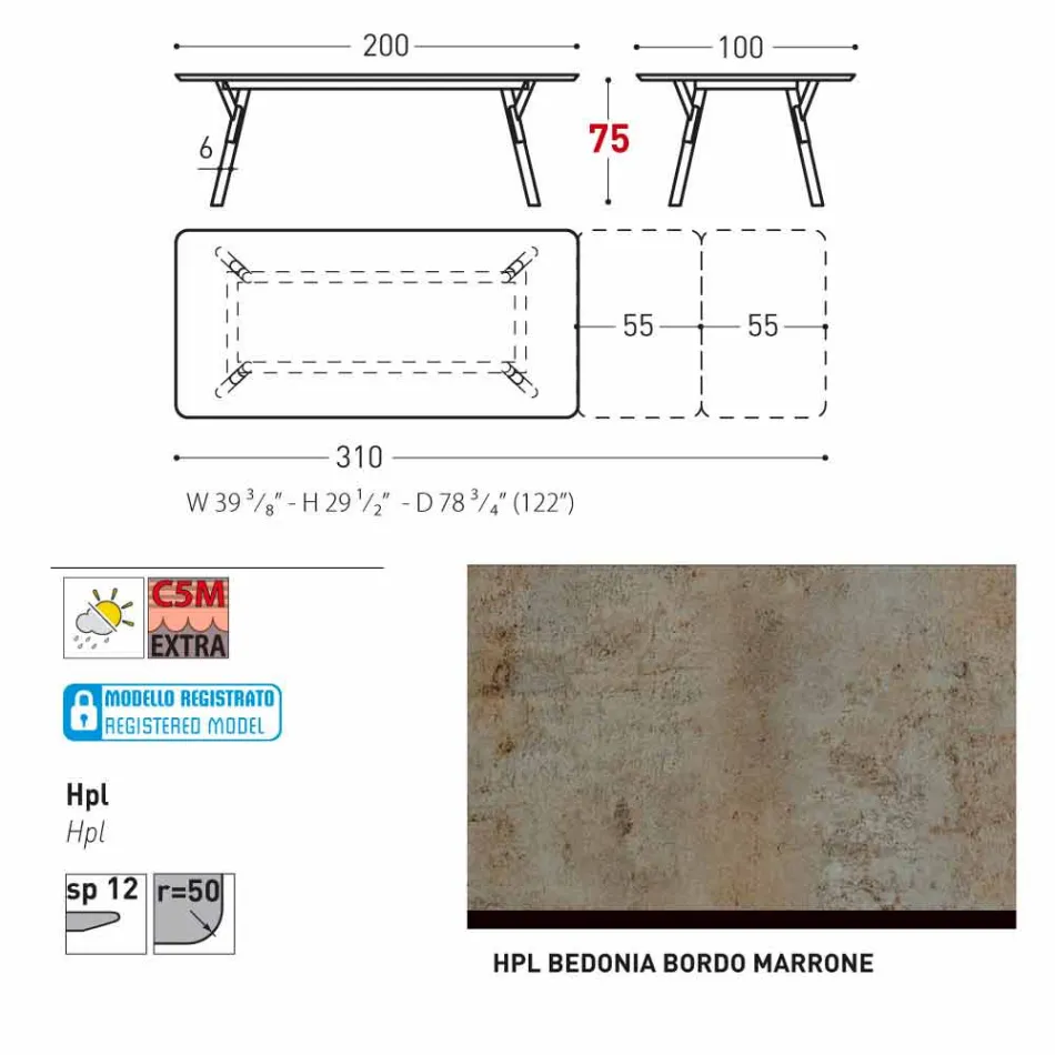 Varaschin Enlace tabla de extensión de jardín con patas de madera de teca, H75 cm viadurini