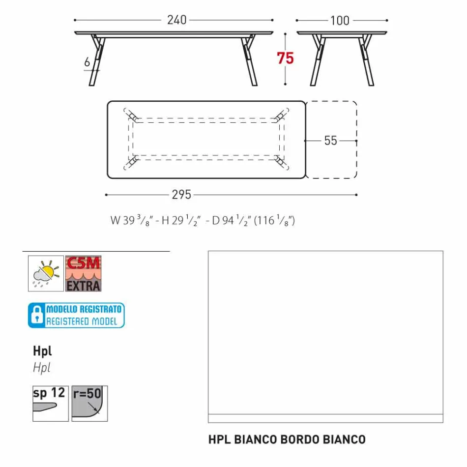 Varaschin Enlace tabla de extensión de jardín con patas de madera de teca, H75 cm viadurini