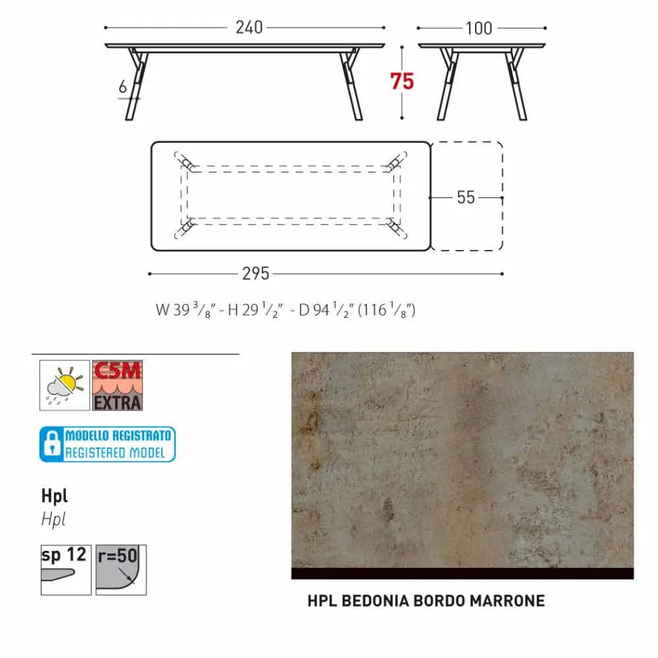 Varaschin Enlace tabla de extensión de jardín con patas de madera de teca, H75 cm viadurini