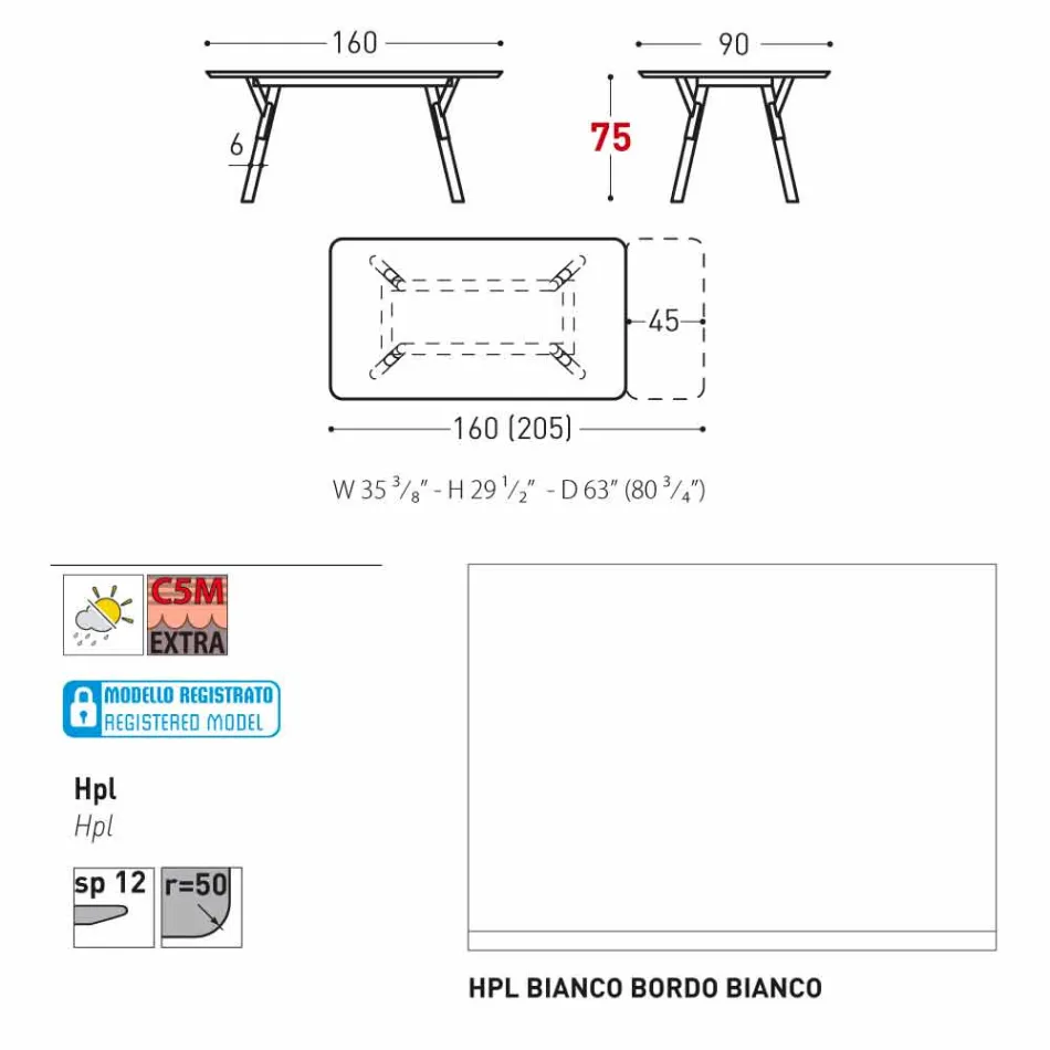 Varaschin Enlace tabla de extensión de jardín con patas de madera de teca, H75 cm viadurini
