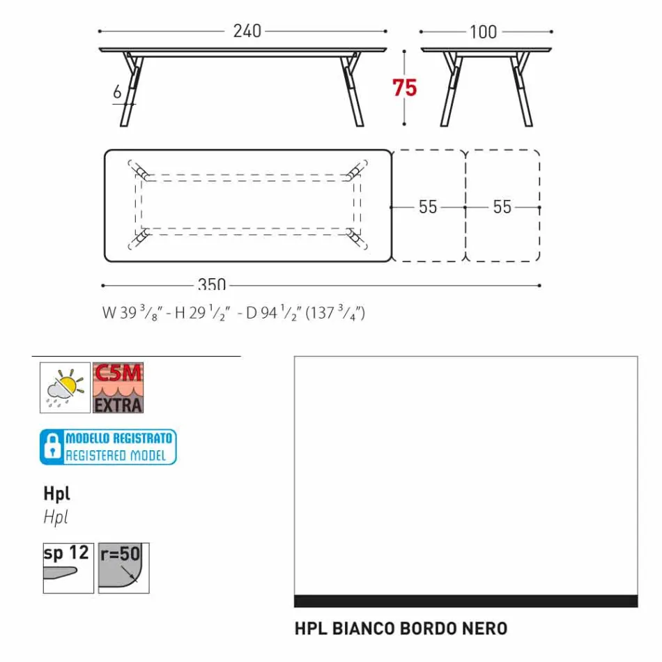 Varaschin Enlace tabla de extensión de jardín con patas de madera de teca, H75 cm viadurini