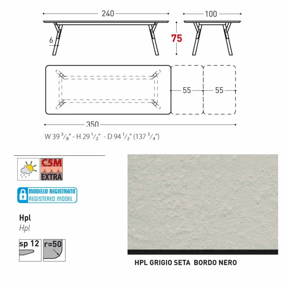 Varaschin Enlace tabla de extensión de jardín con patas de madera de teca, H75 cm viadurini