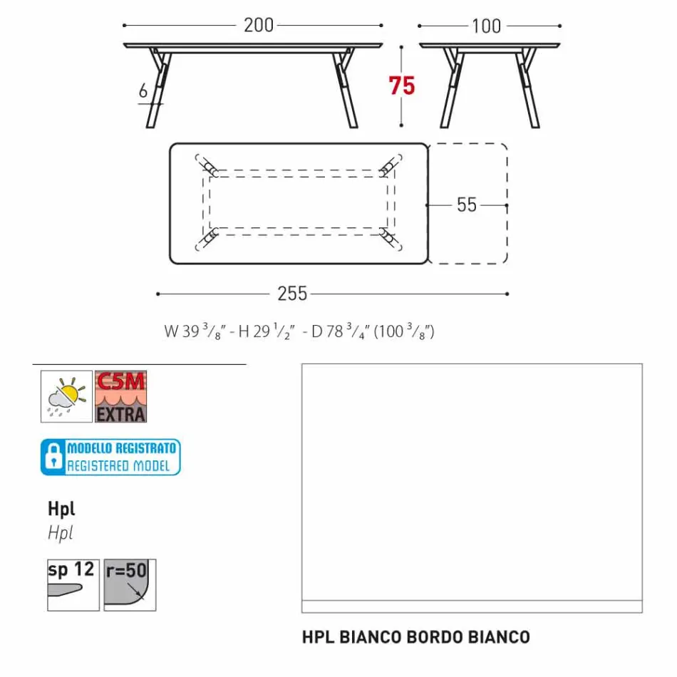Varaschin Enlace tabla de extensión de jardín con patas de madera de teca, H75 cm viadurini