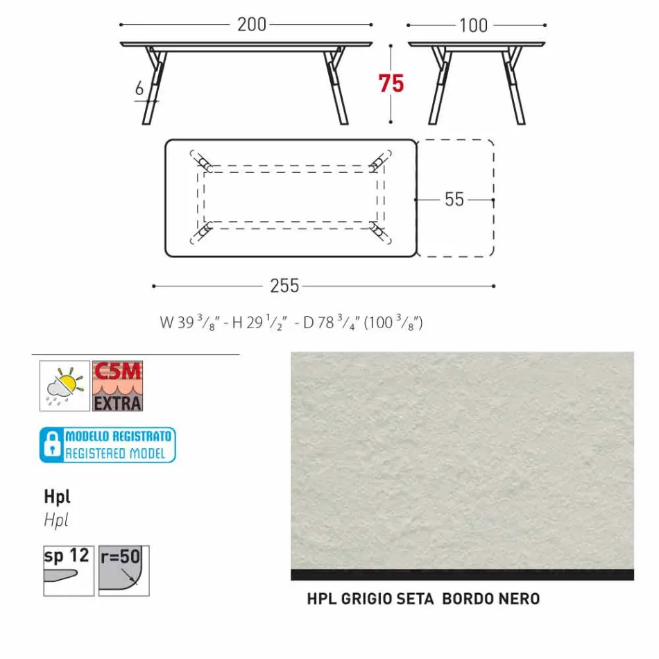 Varaschin Enlace tabla de extensión de jardín con patas de madera de teca, H75 cm viadurini