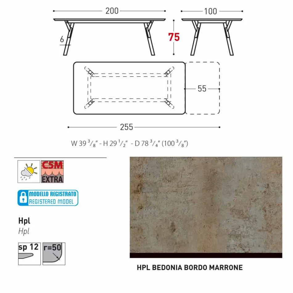 Varaschin Enlace tabla de extensión de jardín con patas de madera de teca, H75 cm viadurini