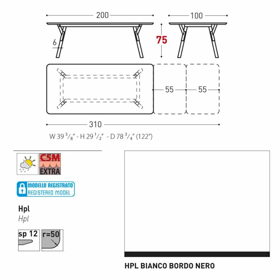 Varaschin Enlace tabla de extensión de jardín con patas de madera de teca, H75 cm viadurini