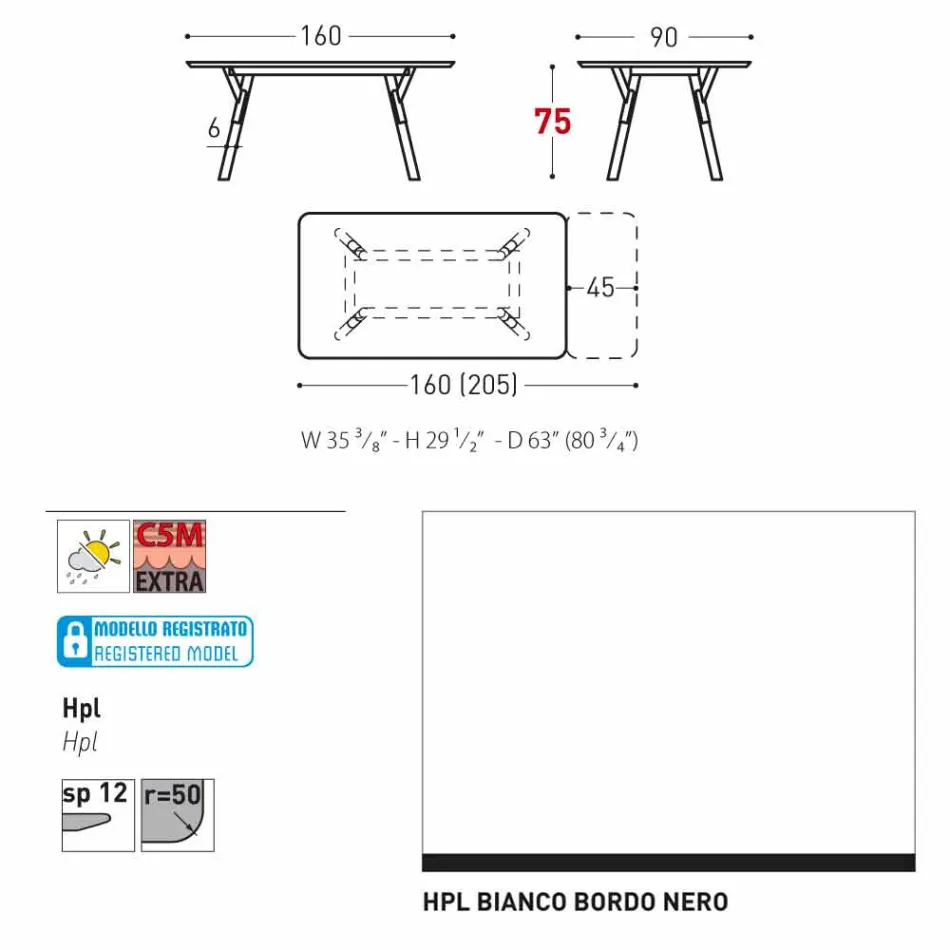 Varaschin Enlace tabla de extensión de jardín con patas de madera de teca, H75 cm viadurini