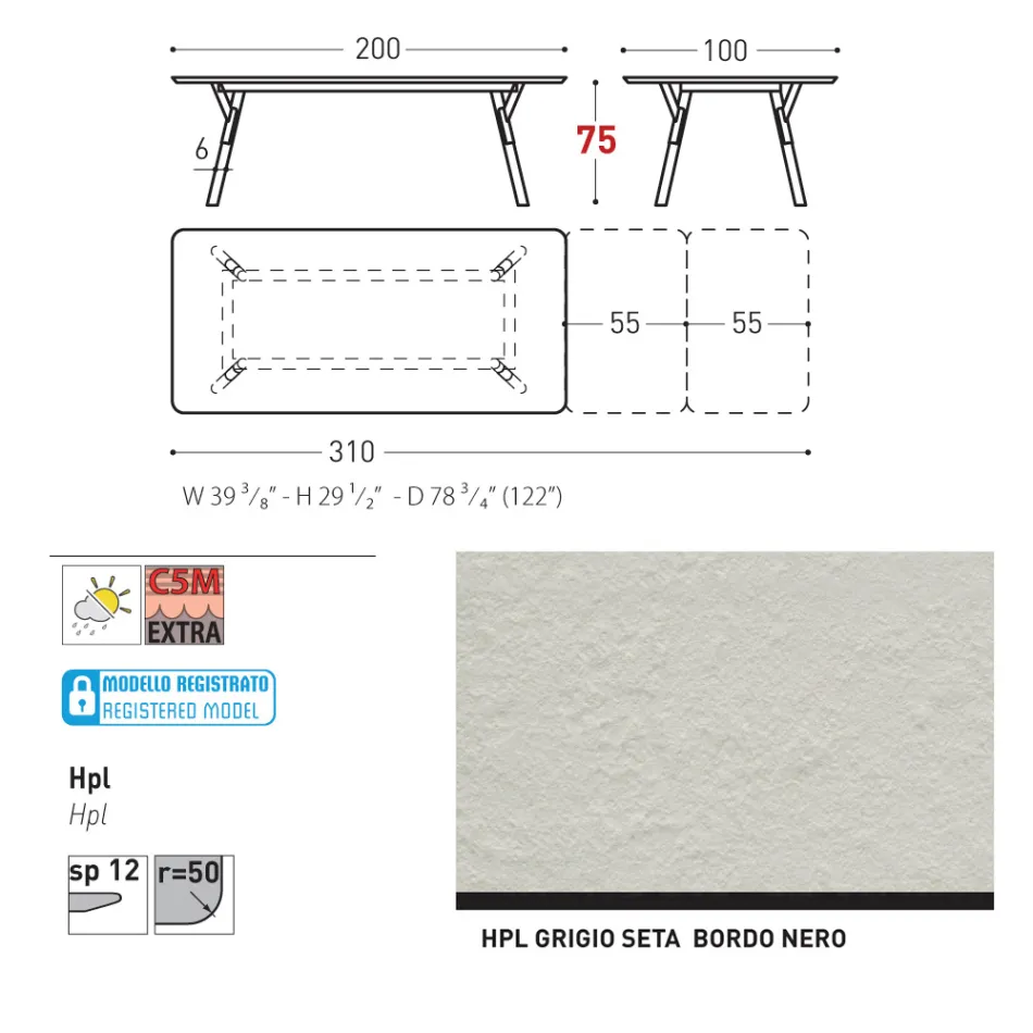 Varaschin Link mesa de jardín extensible de diseño moderno, Al. 73,2 cm viadurini