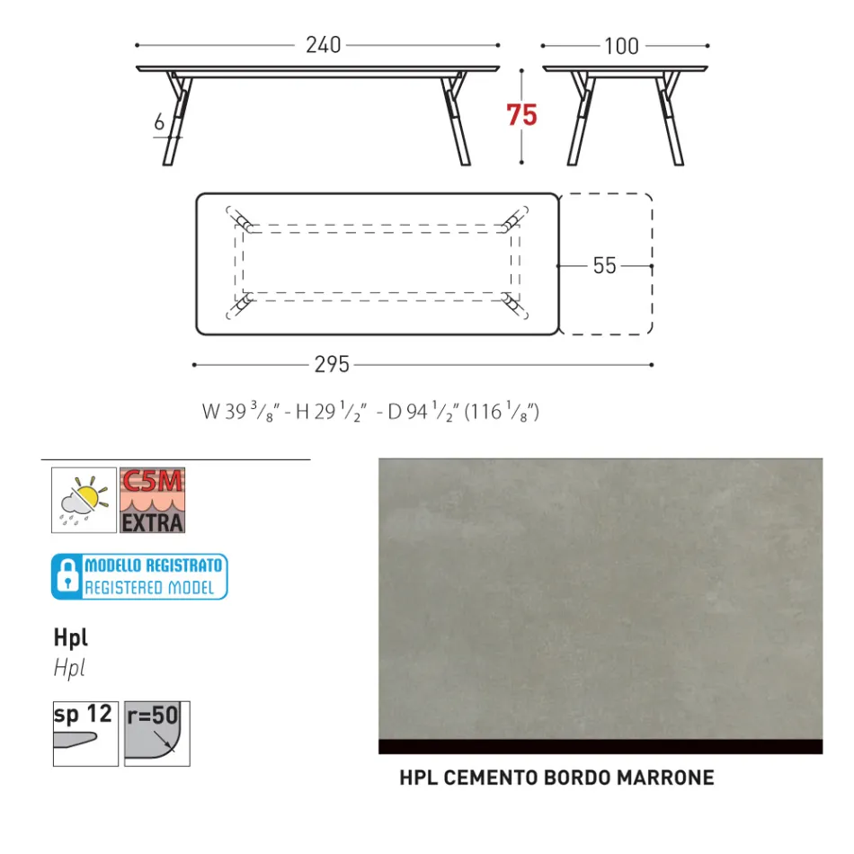 Varaschin Link mesa de jardín extensible de diseño moderno, Al. 73,2 cm viadurini
