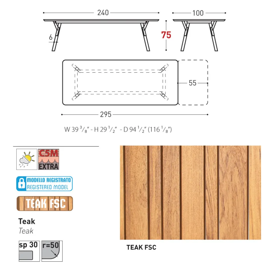 Varaschin Link mesa de jardín extensible de diseño moderno, Al. 73,2 cm viadurini