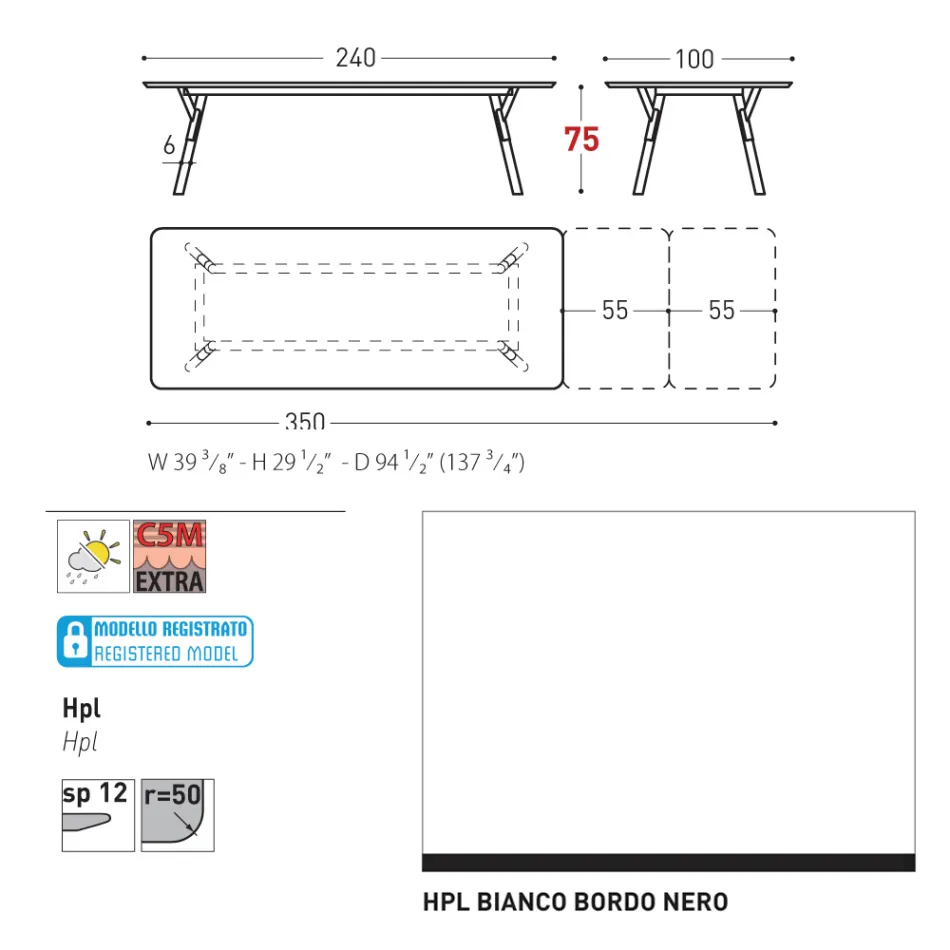 Varaschin Link mesa de jardín extensible de diseño moderno, Al. 73,2 cm viadurini