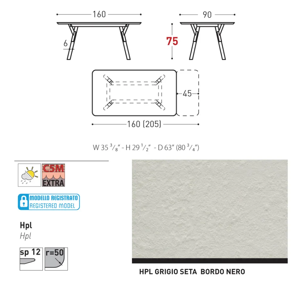 Varaschin Link mesa de jardín extensible de diseño moderno, Al. 73,2 cm viadurini