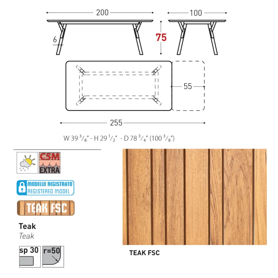Varaschin Link mesa de jardín extensible de diseño moderno, Al. 73,2 cm viadurini