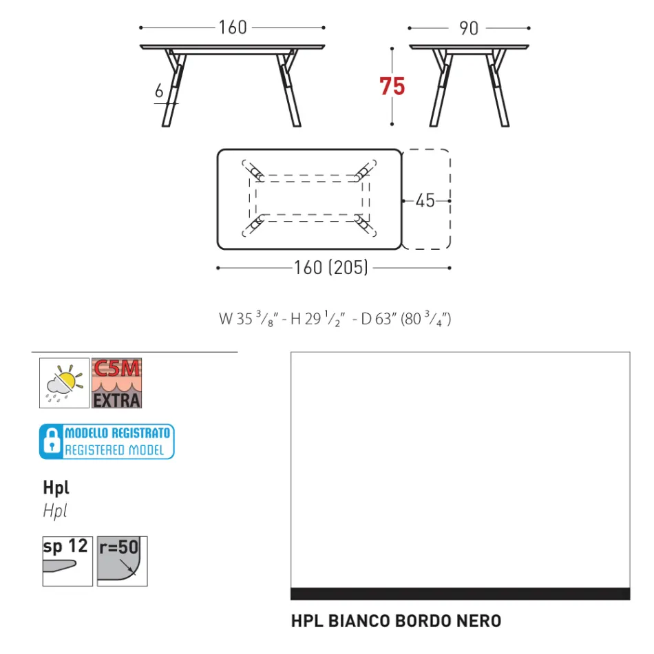 Varaschin Link mesa de jardín extensible de diseño moderno, Al. 73,2 cm viadurini