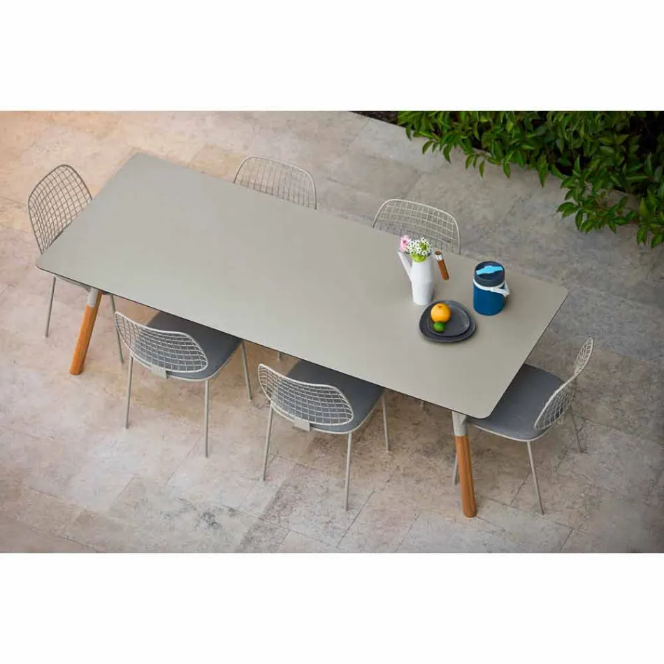 mesa Varaschin Enlace con patas de madera de teca, H 65 cm viadurini