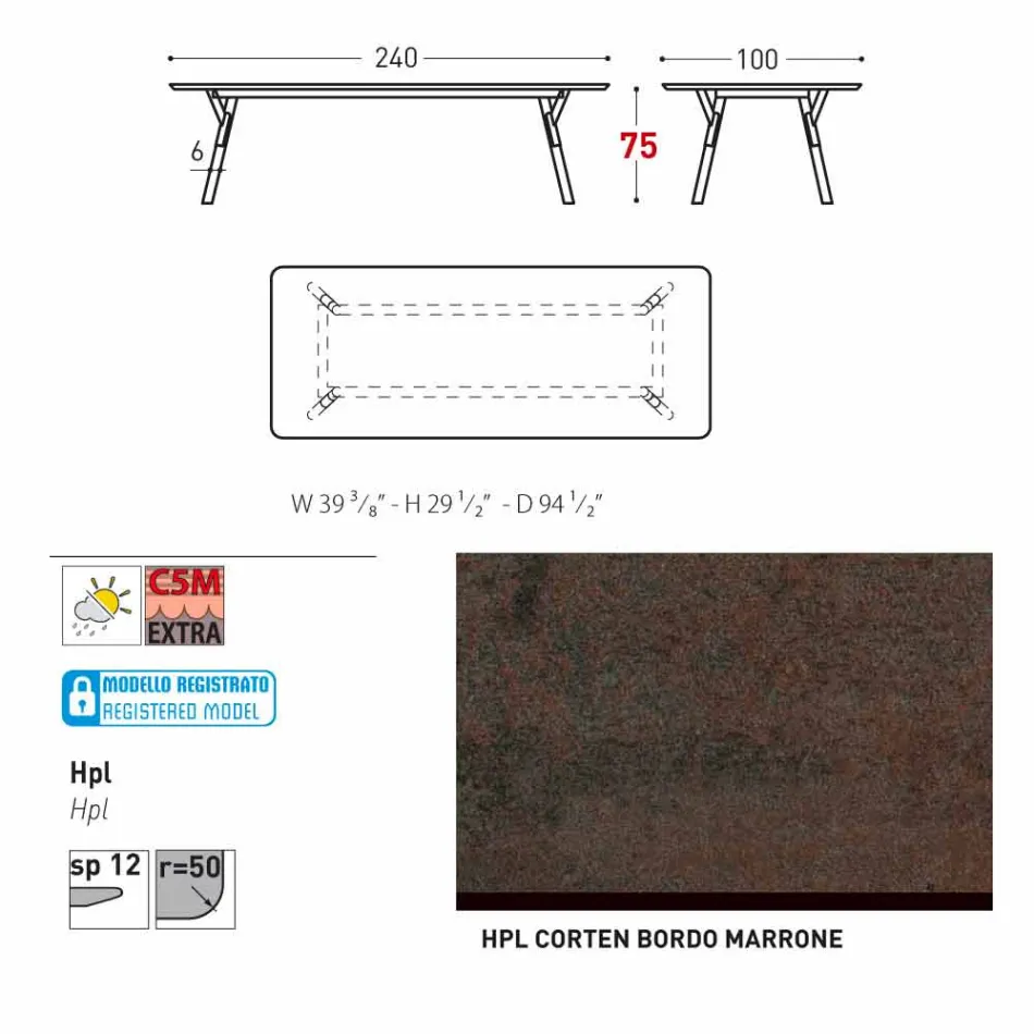 mesa Varaschin Enlace con patas de madera de teca, H 75 cm viadurini