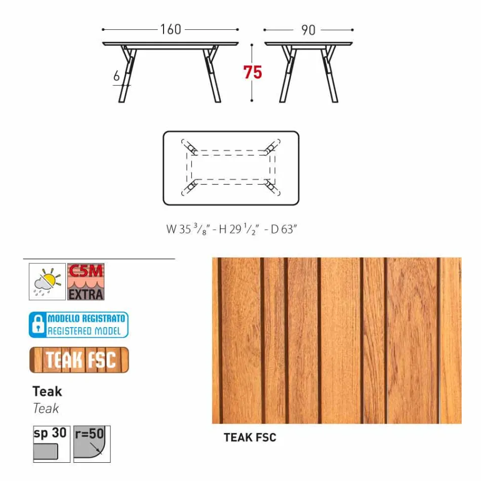 Varaschin Enlace madera de teca de comedor mesa de jardín H 75 cm viadurini