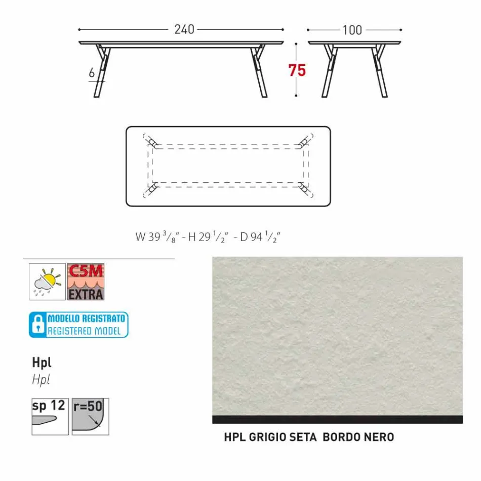 Varaschin Enlace Fijo jardín mesa de comedor o cubierta H 75 cm viadurini