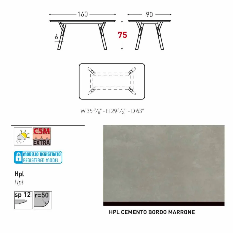 Varaschin Enlace Fijo jardín mesa de comedor o cubierta H 75 cm viadurini