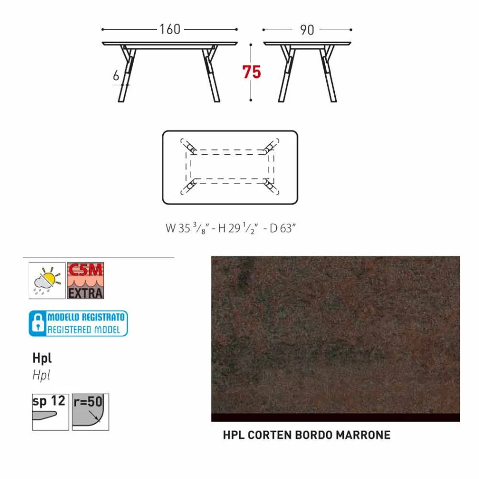 Varaschin Enlace Fijo jardín mesa de comedor o cubierta H 75 cm viadurini