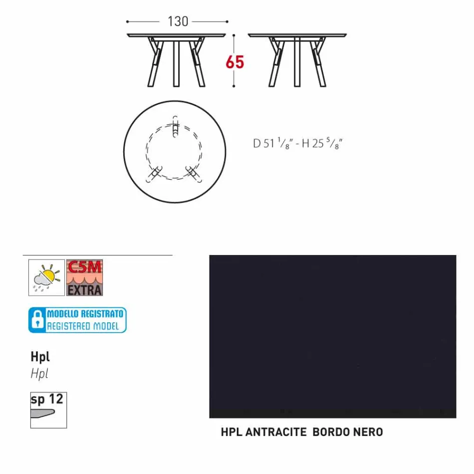 Varaschin enlace Ronda de mesa al aire libre con patas de madera de teca, 65 cm H viadurini