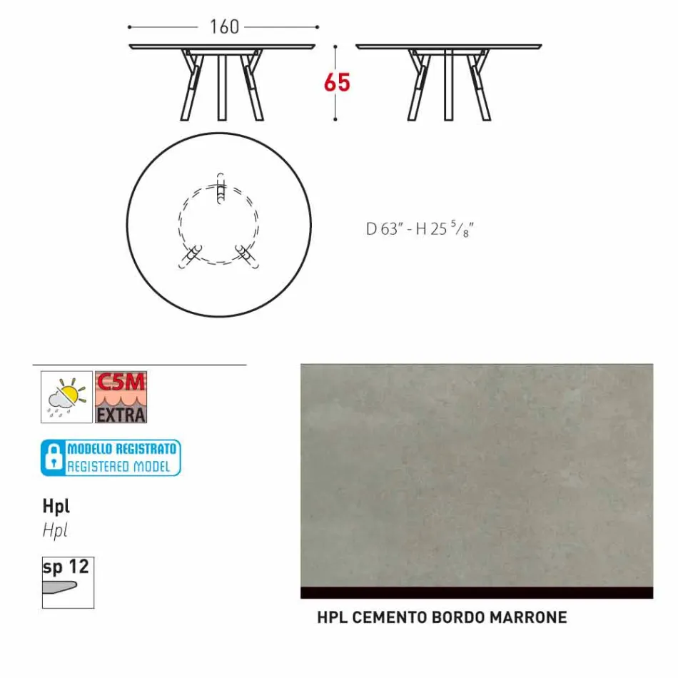 Varaschin enlace Ronda de mesa al aire libre con patas de madera de teca, 65 cm H viadurini