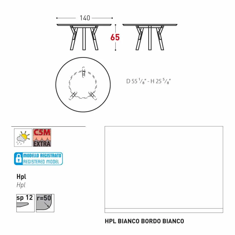 Varaschin enlace Ronda de mesa al aire libre con patas de madera de teca, 65 cm H viadurini