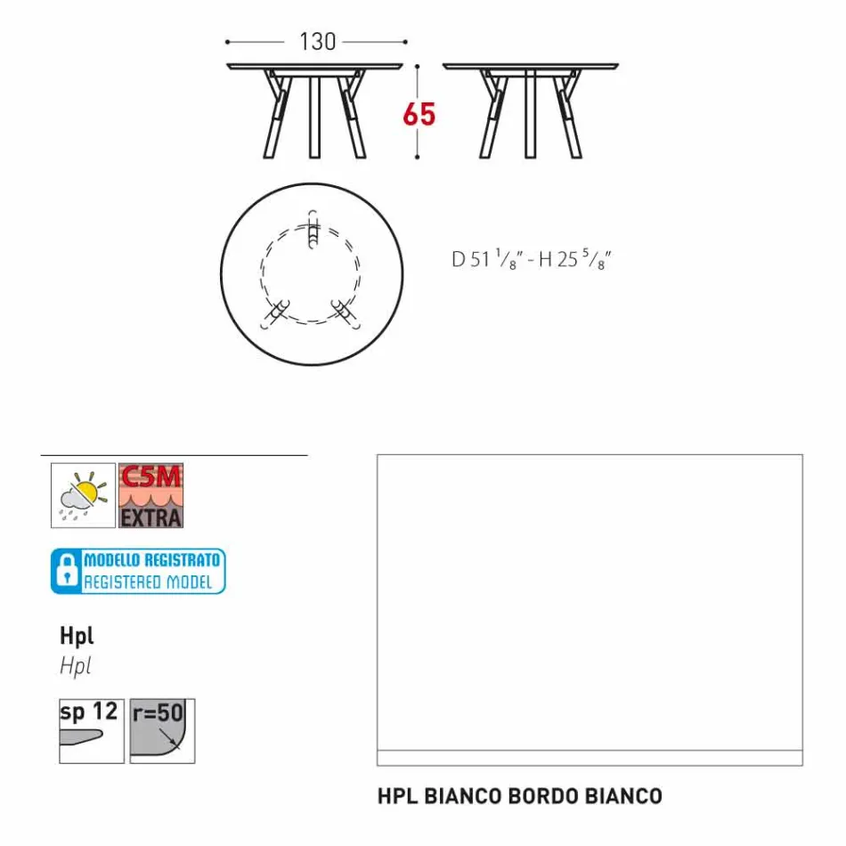 Varaschin enlace Ronda de mesa al aire libre con patas de madera de teca, 65 cm H viadurini