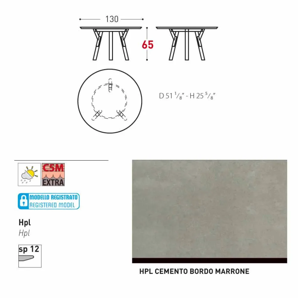 Varaschin enlace Ronda de mesa al aire libre con patas de madera de teca, 65 cm H viadurini