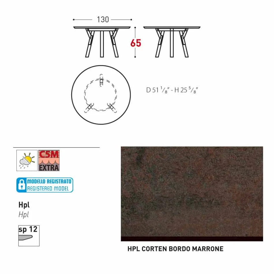 Varaschin enlace Ronda de mesa al aire libre con patas de madera de teca, 65 cm H viadurini