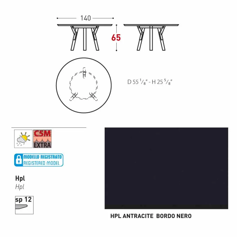 Varaschin enlace Ronda de mesa al aire libre con patas de madera de teca, 65 cm H viadurini