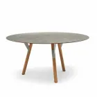 Varaschin enlace Ronda de mesa al aire libre con patas de madera de teca, 65 cm H viadurini