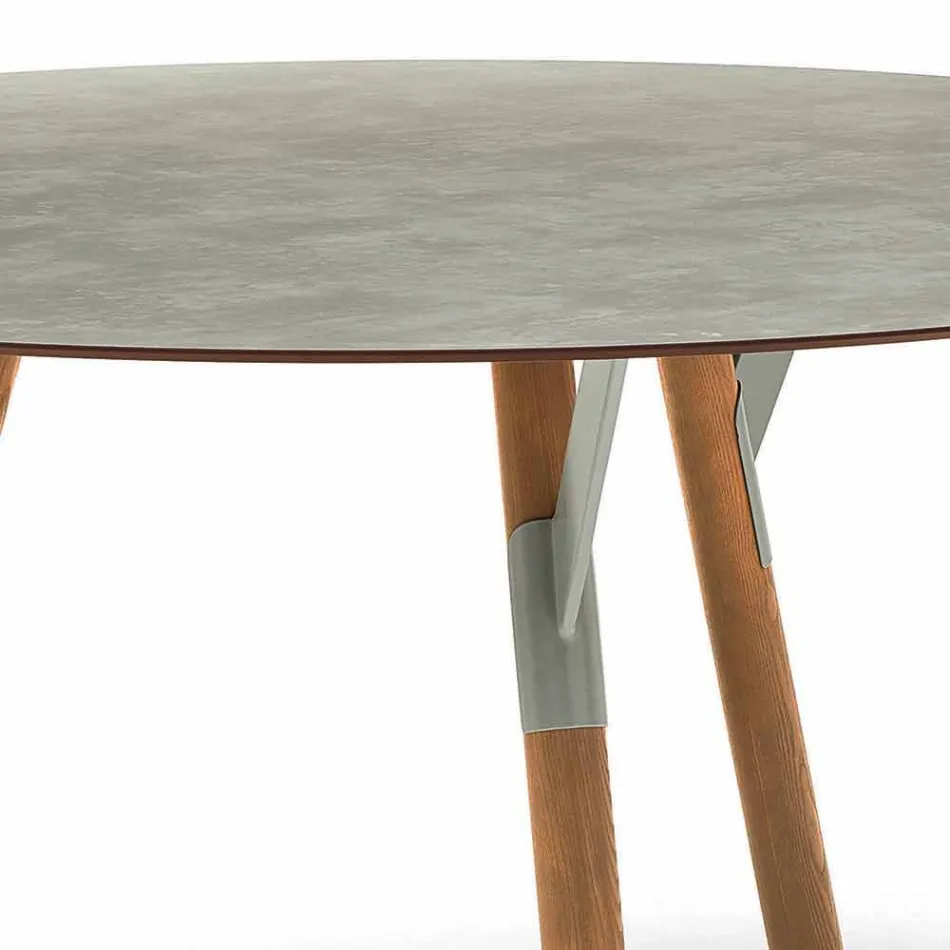 Varaschin enlace Ronda de mesa al aire libre con patas de madera de teca, 65 cm H viadurini