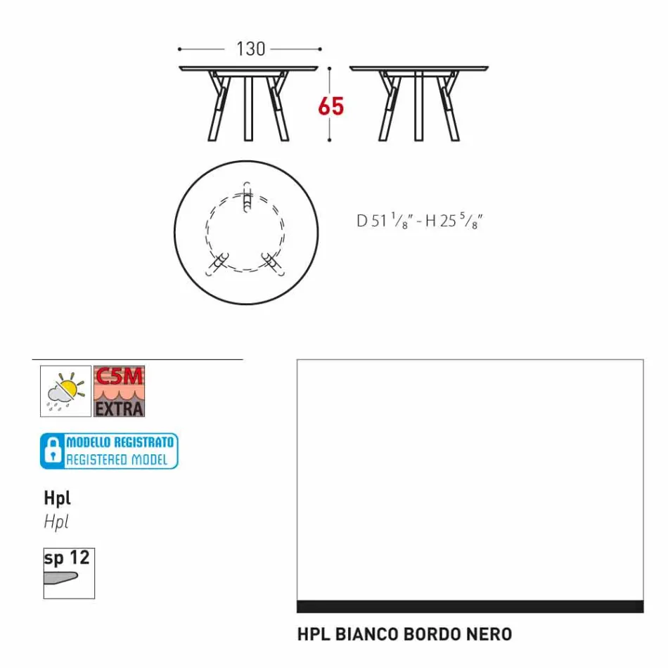 Varaschin enlace Ronda de mesa al aire libre con patas de madera de teca, 65 cm H viadurini