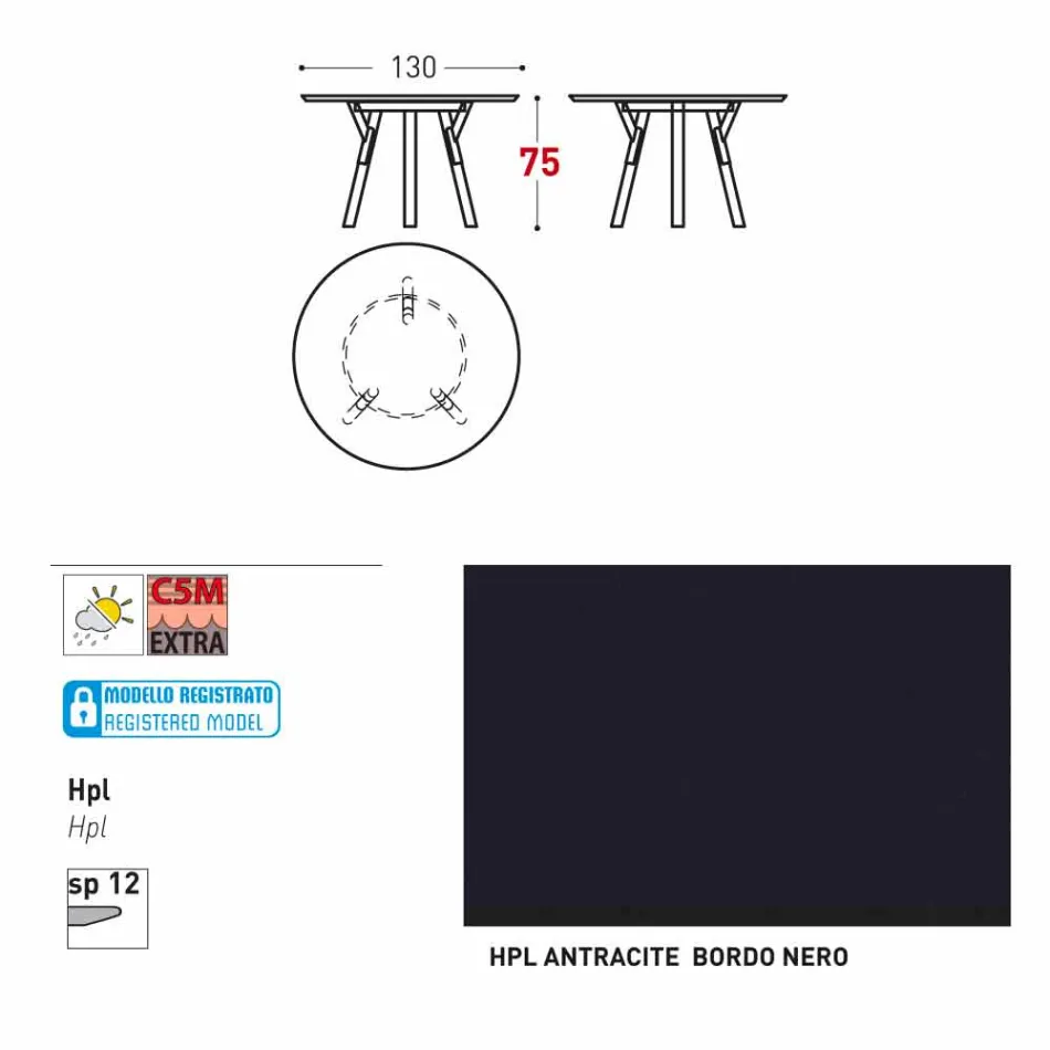 Varaschin une mesa redonda con patas de madera de teca, H 75cm viadurini