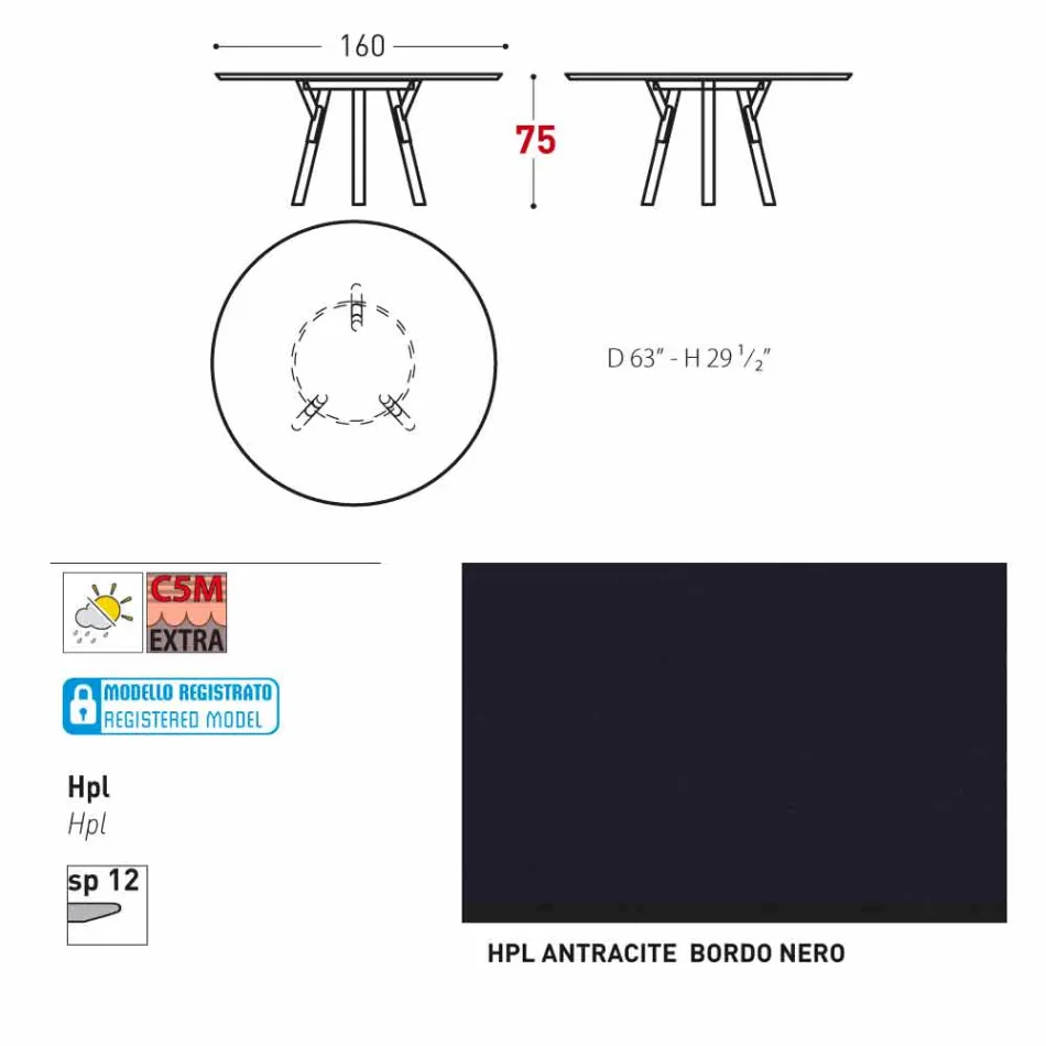 Varaschin une mesa redonda con patas de madera de teca, H 75cm viadurini