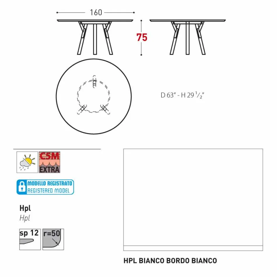Varaschin une mesa redonda con patas de madera de teca, H 75cm viadurini