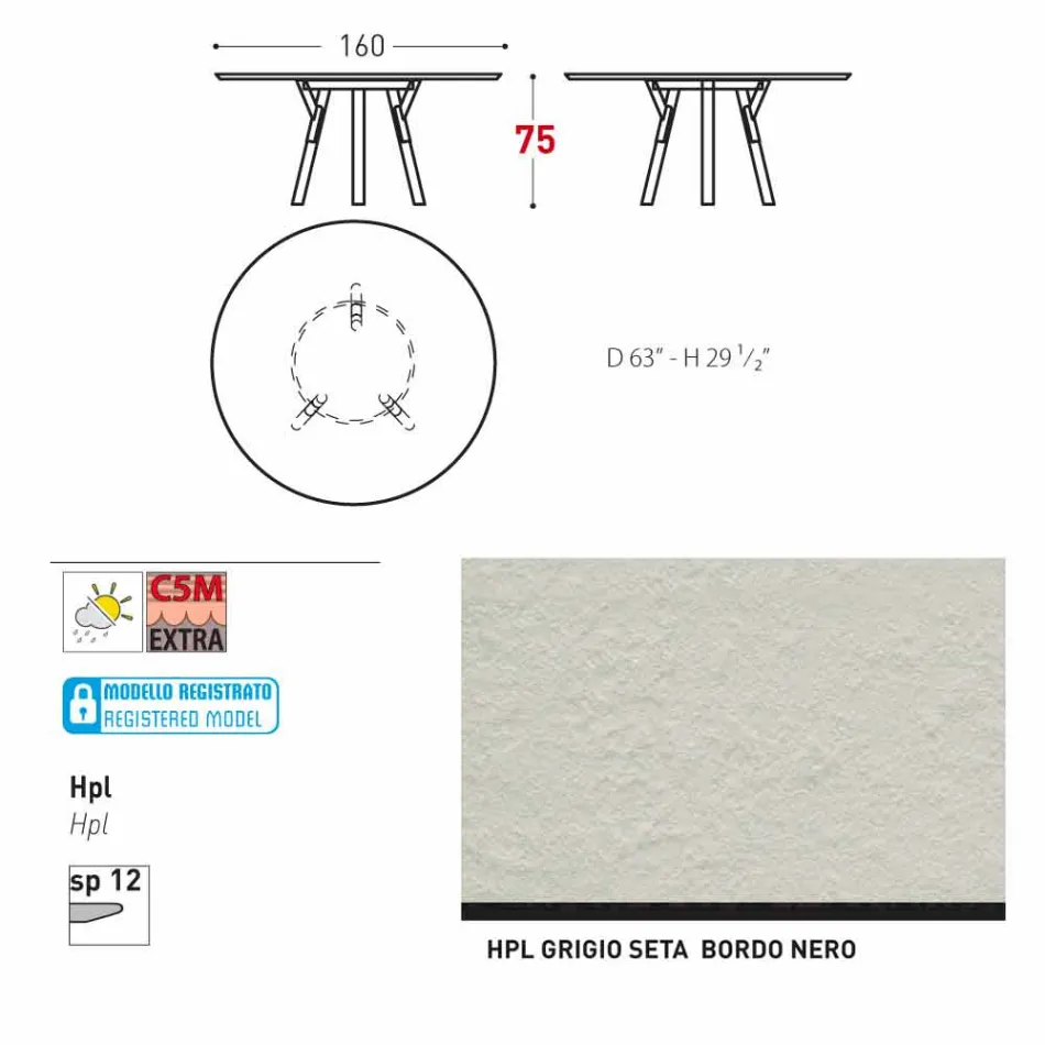 Varaschin une mesa redonda con patas de madera de teca, H 75cm viadurini