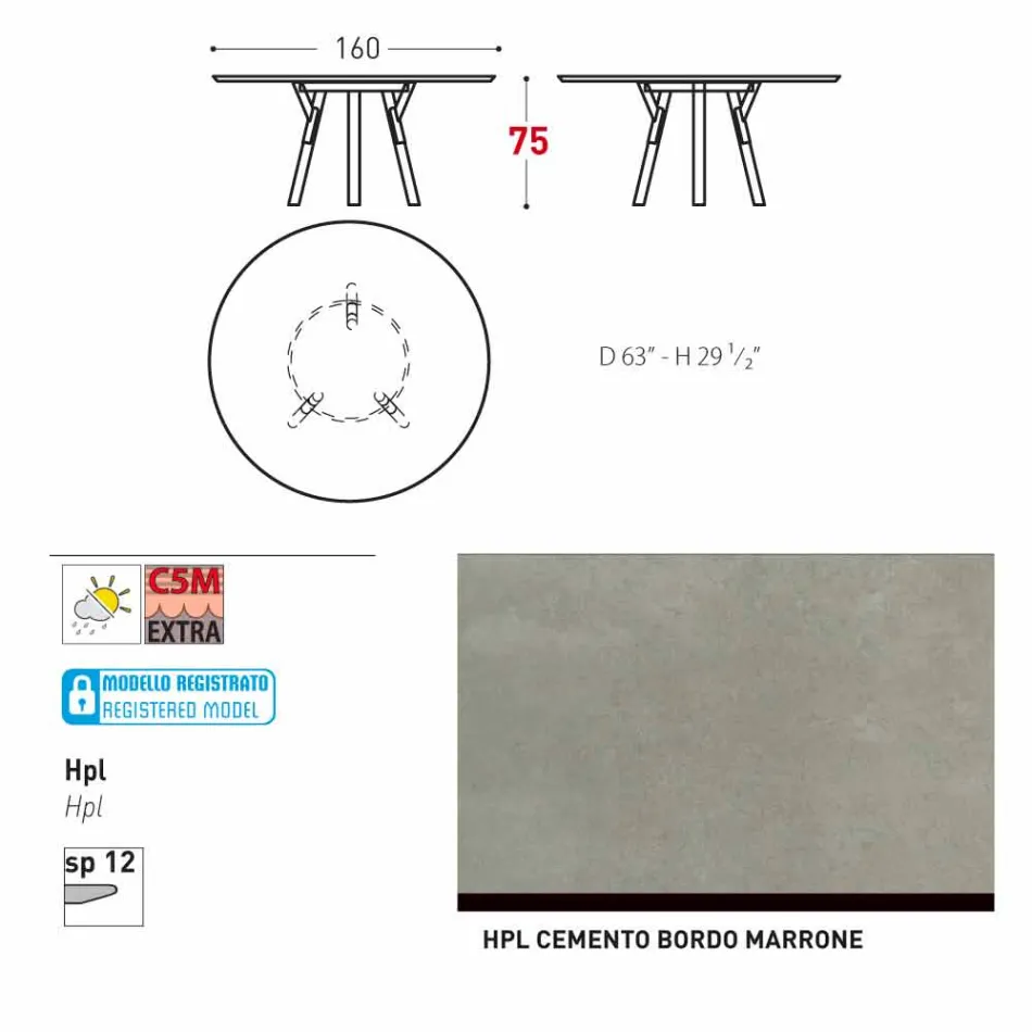 Varaschin une mesa redonda con patas de madera de teca, H 75cm viadurini