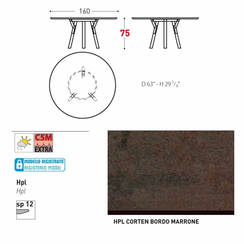 Varaschin une mesa redonda con patas de madera de teca, H 75cm viadurini
