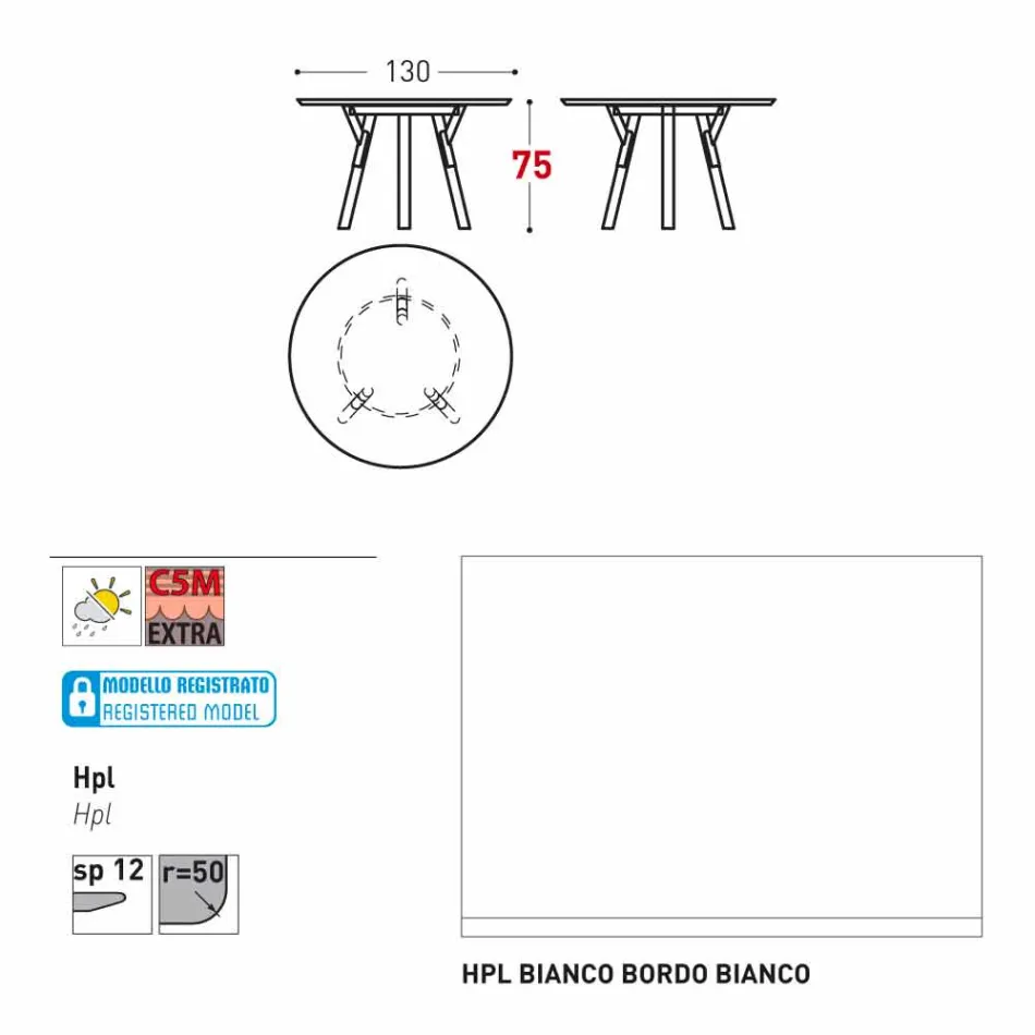 Varaschin une mesa redonda con patas de madera de teca, H 75cm viadurini