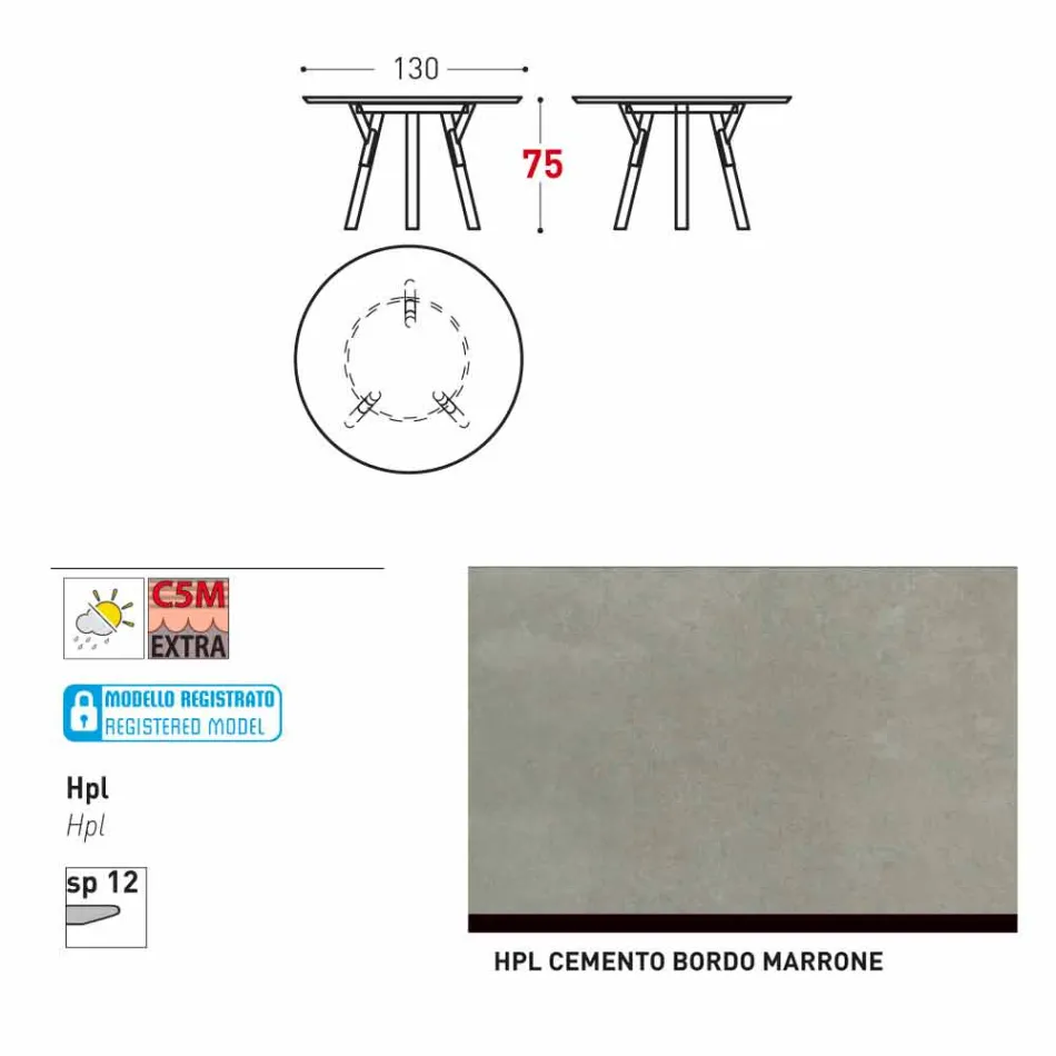 Varaschin une mesa redonda con patas de madera de teca, H 75cm viadurini