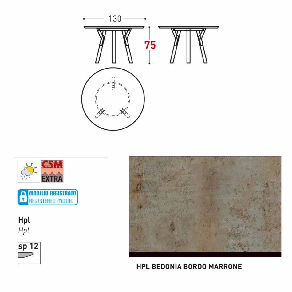 Varaschin une mesa redonda con patas de madera de teca, H 75cm viadurini