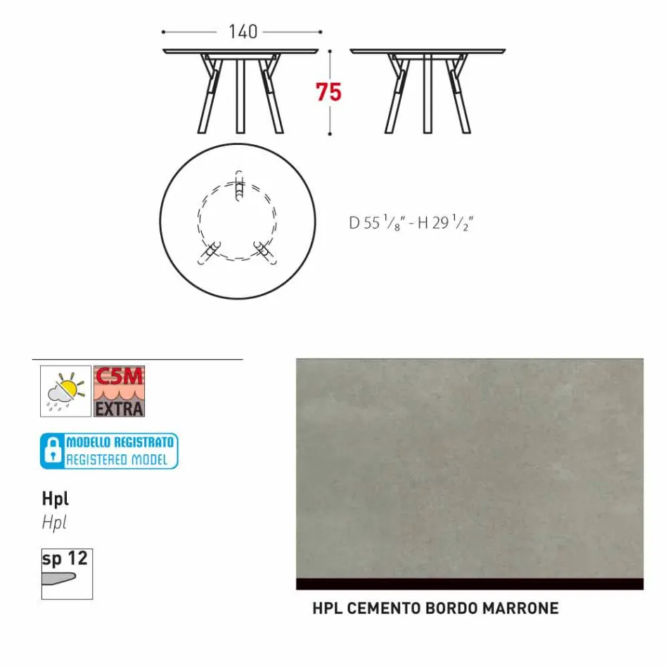 Varaschin une mesa redonda con patas de madera de teca, H 75cm viadurini