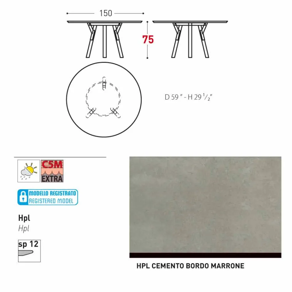 Varaschin Enlaces Mesa redonda diseño moderno jardín, H 75 cm viadurini
